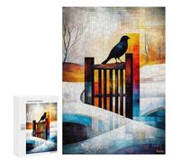 New Year Gift: The Magpie - Monet Inspired - Geometric Winter Scene - Abstract Impressionist Landscape, 300 PCS, Wooden Jigsaw Puzzle for Adults, for Mindful Indoor Entertainment