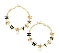 New Year Hoop Earrings for Women New Year's Eve Earrings Star Earrings New Year's Eve Outfit Celebration Accessories Party Jewelry Favor Gifts, L, Alloy Steel, No Gemstone