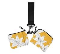 New Year Lily White Floral Dual Coin Purse Credit Card Holder Wallet Small Detachable Card Organizer Purse with Keychain for Ladies 2 Pcs, new year lily white floral, One Size, Print Art