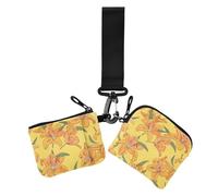 New Year Lily Yellow Floral Women's Dual Wallets Business Card Cases Slim Detachable Money Organizers with Zipper Pocket for Ladies 2 Packs, new year lily yellow floral, One Size, Print Art