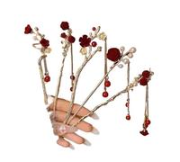 New Year National Style Hairpin Women's High-end Elegant Headwear Hair Ornaments New Chinese Red Rose Hairpin Flocking Antique(01)