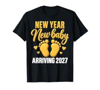 New Year New Baby Arriving 2027 Footprints Hearts T-Shirt