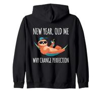 New Year Old Me 2026 Funny Sarcastic Joke Chilling Sloth Zip Hoodie