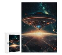 New Year Party Activity - Alien Spaceship Over Earth, Adult Tabletop Puzzle, 300 PCS, for Mindful Indoor Entertainment
