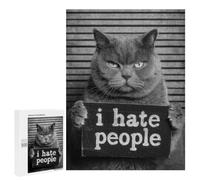 New Year Party Activity: Grumpy Cat I Hate People Mugshot, 500 PCS, Wooden Jigsaw Puzzle for Adults, for Relaxing Solo Or Group Play
