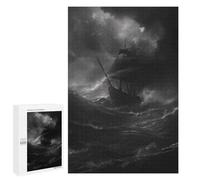 New Year Party Activity: Pirate Ship in The Storm, 1000 PCS, Wooden Brain Teaser for Adults, for Screen-Free Relaxation at Home