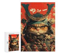 New Year Party Activity: Samurai Cat Warrior, 300 PCS, Wooden Jigsaw Puzzle for Adults, for Relaxing Solo Or Group Play