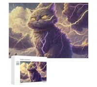 New Year Party Activity - Thundering Fantasy Cat Artwork -4, Wooden Picture Puzzle for Grown-Ups, 300 PCS, with A Decorative Finished Picture