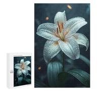 New Year Party Activity - White Lily with Dew Drops, Challenging Puzzle for Adults, 1000 PCS; for Shared Table Time