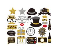 New Year Props,New Year Photo Booth Props - Creative 2025 New Year Photo Props,Gold and Black New Year Picture Decorations,25 Pcs Gathering Props