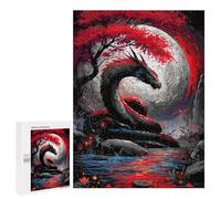 New Year Puzzle Gift - Dragon Under The Moon with Red Tree, Wooden Picture Puzzle for Grown-Ups, 500 PCS; for Shared Table Time