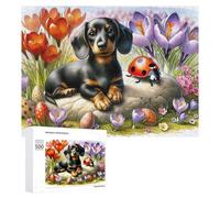 New Year Puzzle Gift: Easter Eggs And Flowers with Dog, 500 PCS, Decorative Wooden Puzzle, for Relaxing Solo Or Group Play