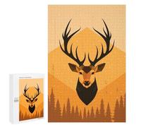 New Year Puzzle Gift: Geometric Deer Vector Portrait with Forest Design, 1000 PCS, Wooden Art Puzzle - for Quiet Evenings And Focused Play