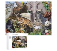 New Year Puzzle Gift - Wild Animal Collage Nature's Diversity, Wooden Art Puzzle, 500 PCS; for Shared Table Time