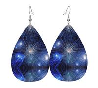 New Year Pyrotechnics Ladies Leather Earrings Teardrop Drop Print Earrings Fashion Lightweight Daily Wear Party Date