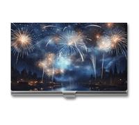 New Year Pyrotechnics Metal Business Card Case for Men Women Slim Pocket Purse Multi Wallet Professional Pocket Card Holder for Name Card Credit Card, style, One Size