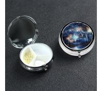 New Year Pyrotechnics Pill Box 3 Compartment Round Portable Pill Case for Pocket or Purse Small Weekly Medicine Planner Travel Pillbox with Mirror Decorative Metal Vitamin Holder Gifts