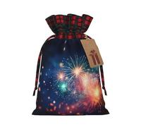 New Year Pyrotechnics Print Pouch Goody Christmas Drawstring Gift Bags Xmas Treats Bag Holiday Candy Wrapping Bags