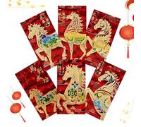 New Year Red Envelopes - 6 Pcs Traditional 3D Embossed Glitter Chinese Red Envelopes for Money | Adult Gift Family Girl Boy Teen Parents