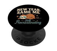 New Year Same Me Funny Lazy Sloth Anti New Year Resolution PopSockets Adhesive PopGrip