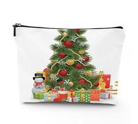 New Year Theme,Travel Bag Makeup Case Cosmetic Bag,Xmas Tree with Balls and Snowflakes,Linen Makeup Bag Great Gift for Travel,Yellow Green,7x9in