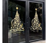 New Year Window Decals, Double-Side PVC Christmas Tree Decals for Xmas Decorations (2PCS)