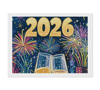 New Years Champagne Diamond DIY Painting Kits Horizontal Round Full Drill Digital Art Craft for Home Office Wall Decor 12"x16"
