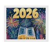 New Years Champagne Diamond DIY Painting Kits Horizontal Round Full Drill Digital Art Craft for Home Office Wall Decor 16"x20"