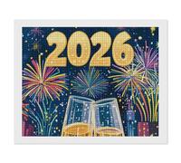 New Years Champagne Diamond DIY Painting Kits Horizontal Square Full Drill Digital Art Craft for Home Office Wall Decor 16"x20"