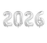 New Year's Eve Decoration 2026 Number Balloon, 32 Inch Black Foil Balloon Number for New Year Party Decorations (Silver)