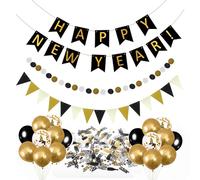 New Year's Eve Decoration 2026 Set - New Year Decoration, Happy New Year Garland, 12" Balloons, Bunting, Confetti & Balloons for an unforgettable NYE Party Decorations 2026 & Accessories