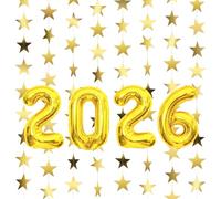 New Years Eve Decorations 2026 - 32 Inch Foil 2026 Balloons with 13 Feet Reflective Star Paper Garland, Gold Star Banner Balloon Decoration, New Years Eve Party Decoration Supplies for Indoor Outdoor