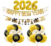 New Years Eve Decorations 2026 36 Set,New Year Decorations 2026,4Pcs 16Inch Number Balloons 2 Happy New Year Banner 2026 and 30 Happy New Year Balloons for New Years Eve Party Decors