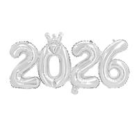 New Years Eve Decorations 2026 Balloons Crown Foil Balloon Silver Large Number Balloons Self Inflating Banner 2026 Graduation Prom NYE Party Supplies