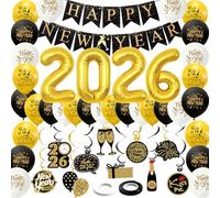 New Years Eve Decorations 2026,New Year's Eve Party Decoration, 2026 Giant Foil Balloons,Happy New Year Banner, Balloons Photo Booth Props, Swirl Streamers Cheers