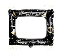 New Years Eve Decorations 2026, Photo Booth Props Inflatable Selfie Frame, Cehoo 53x58cm Black Gold Picture Frame for New Years Eve Party Accessories