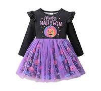 New Year's Eve Dress, Party Dresses Halloween Outfit Set for Little Girls Cartoon Print Tulle Tutu and Pumpkin Sleeve Top Perfect for Party