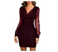 New Year's Eve Dresses Women's Glitter Black Party Elegant 2019 Female Sequins Retro Charming Summer Kulb Wonen Clothing Women's Dress Houndstooth Dress Elegant, Wine Red, L