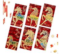 New Year's Eve Envelopes - 6 Pieces Embossed 3D Glitter Traditional Home Decorations, Chinese Red Envelopes for Money - Gift for Adults Family Girl Boy Teen Pa