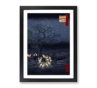 New Years Eve Foxfires By Utagawa Hiroshige Asian Japanese Framed Print | A4 Black Framed Wall Art | Ready to Hang | Asian Nature Picture | Living Room Bedroom Lounge Office