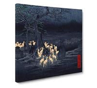 New Years Eve Foxfires by Utagawa Hiroshige Canvas Print | Gallery Wrapped 30mm Frame Wall Art | 14x14 inches | Ready to Hang | Asian Picture | Living Room Bedroom Lounge Office