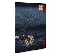 New Years Eve Foxfires by Utagawa Hiroshige Painting Canvas Print | Gallery Wrapped 30mm Frame Wall Art | 30x20 inches | Ready to Hang | Asian Picture | Living Room Bedroom Lounge Office