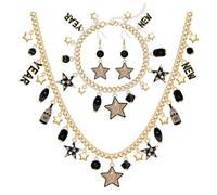 New Year's Eve Jewelry Set - Star & Champagne Bottle Pendant Necklace, Bracelet & Earrings for Women's Outfits & Gifts, L, Alloy Steel, No Gemstone