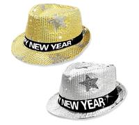 New Years Eve Party Accessories - 2 Pcs One Size Happy New Year Hats, Gold and Silver Glitter Star Jazz Cap, New Year's Party Hats for Cosplay Costume Decorations Supplies