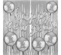 New Year's Party Balloon Garland Arch Kit with Silver Happy New Year Balloons Disco Balloons Rain curtain for 2026 Party Decorations Celebration