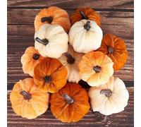 NEW-YIJUNSHUN 12Pcs Halloween Artificial Pumpkins Large Simulation Velvet Pumpkin Set, Fabric Pumpkins Decoration for Fall Home Farmhouse Harvest Thanksgiving Decorative