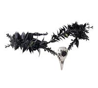 NEW-YIJUNSHUN Black Elf Flower Crown - Gothic Raven Skull Headpiece Witch Headband Dark Fairy Circlet for Witch Aesthetic Halloween Cosplay Renaissance Accessory Women Goth Wedding Photo Shoot