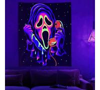 NEW-YIJUNSHUN Blacklight Horror Skull Tapestry, UV Reactive Neon Scary Face Wall Hanging, Glow in the Dark Spooky Decor for Bedroom, Gaming Room Party Halloween Decor (150x130CM)
