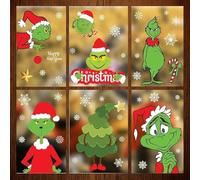 NEW-YIJUNSHUN Christmas Window Stickers, 8 Sheets Merry Christmas Window Clings Sticker for Grinch, Christmas Window Decorations for Office Home School Party Supplies