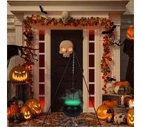 NEW-YIJUNSHUN Halloween Witches Cauldron on Tripod, Halloween Cauldron with Green Lights, Halloween Outdoor Decor, Hocus Pocus Candy Bucket Witches for Home Patio Garden Lawn Outside